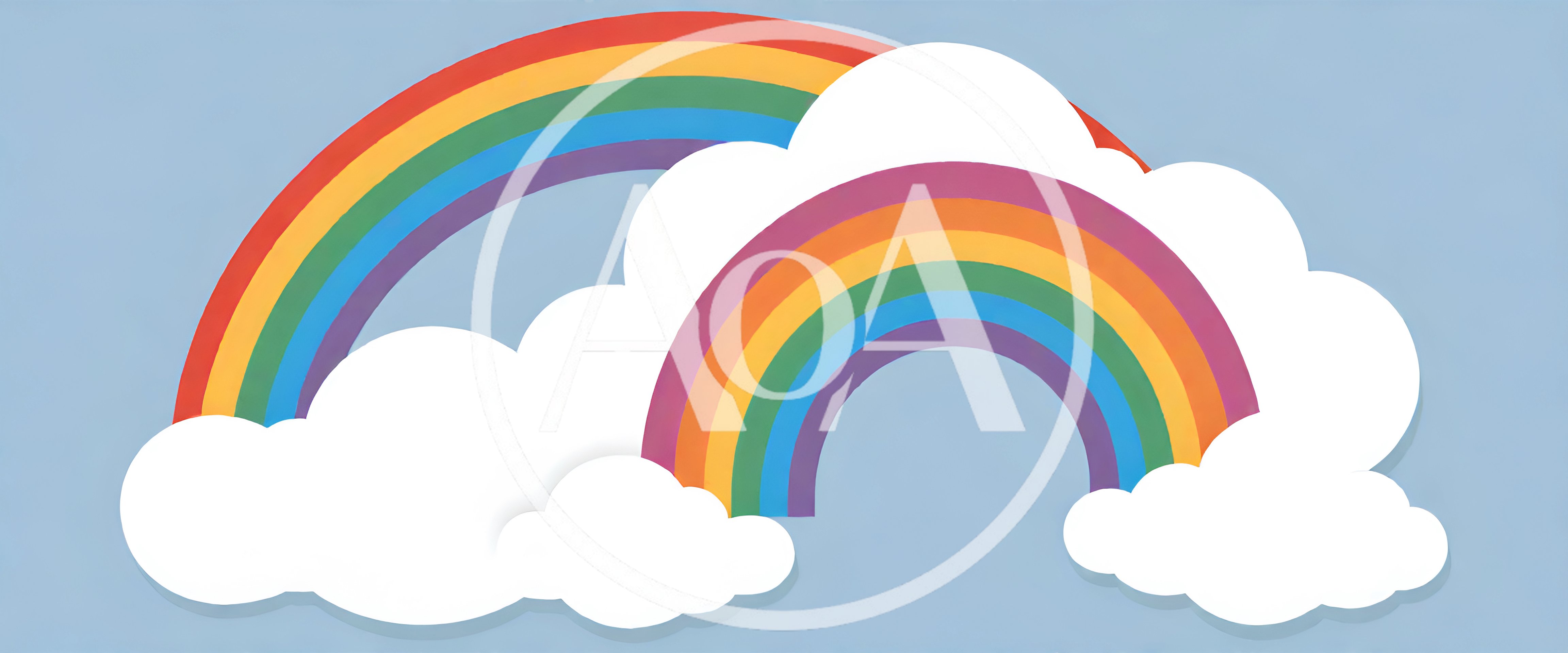 Two Colorful Rainbows Overlapping With Fluffy White Clouds