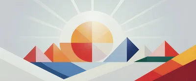 Abstract Geometric Landscape With Sun And Pyramids