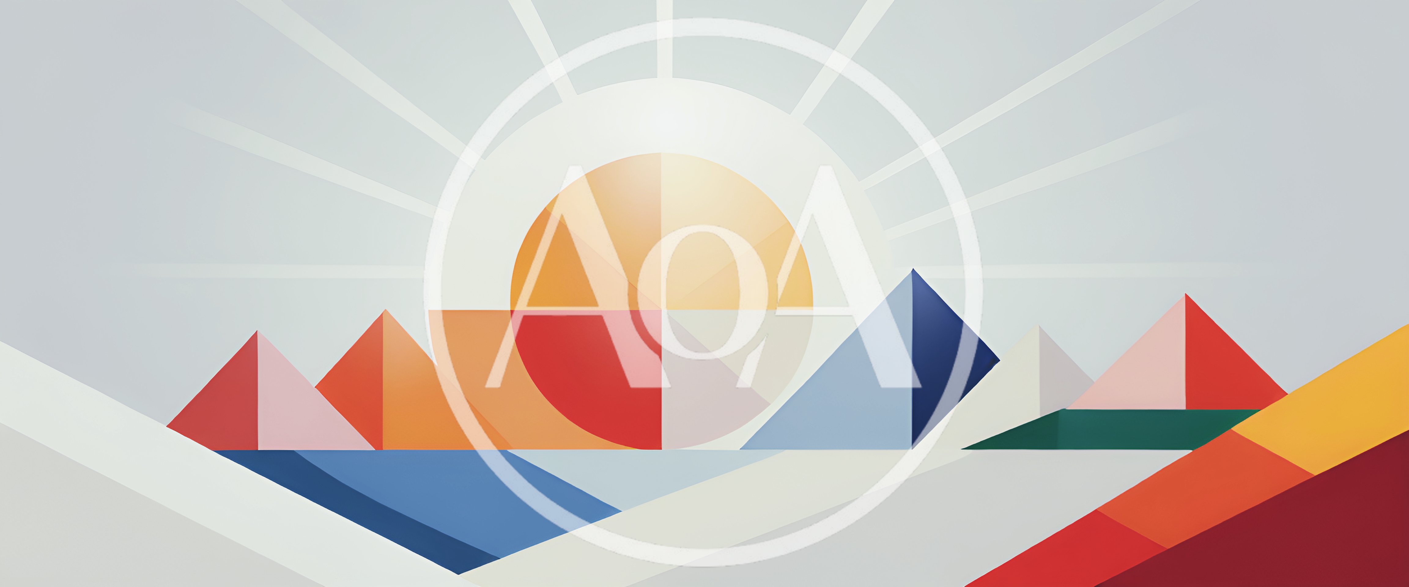 Abstract Geometric Landscape With Sun And Pyramids