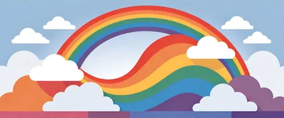 Abstract Rainbow Wave Illustration With Fluffy Clouds