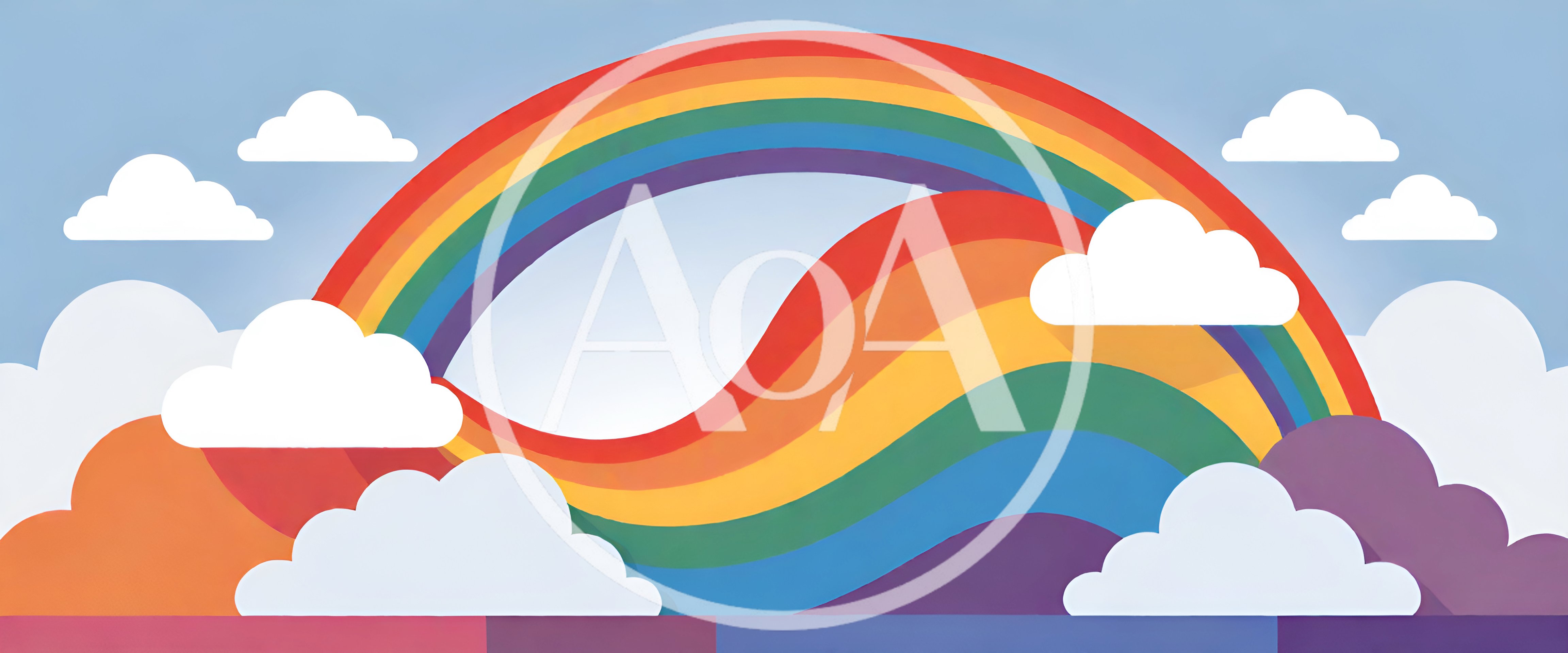 Abstract Rainbow Wave Illustration With Fluffy Clouds