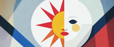 Abstract Sun And Moon Face Mural