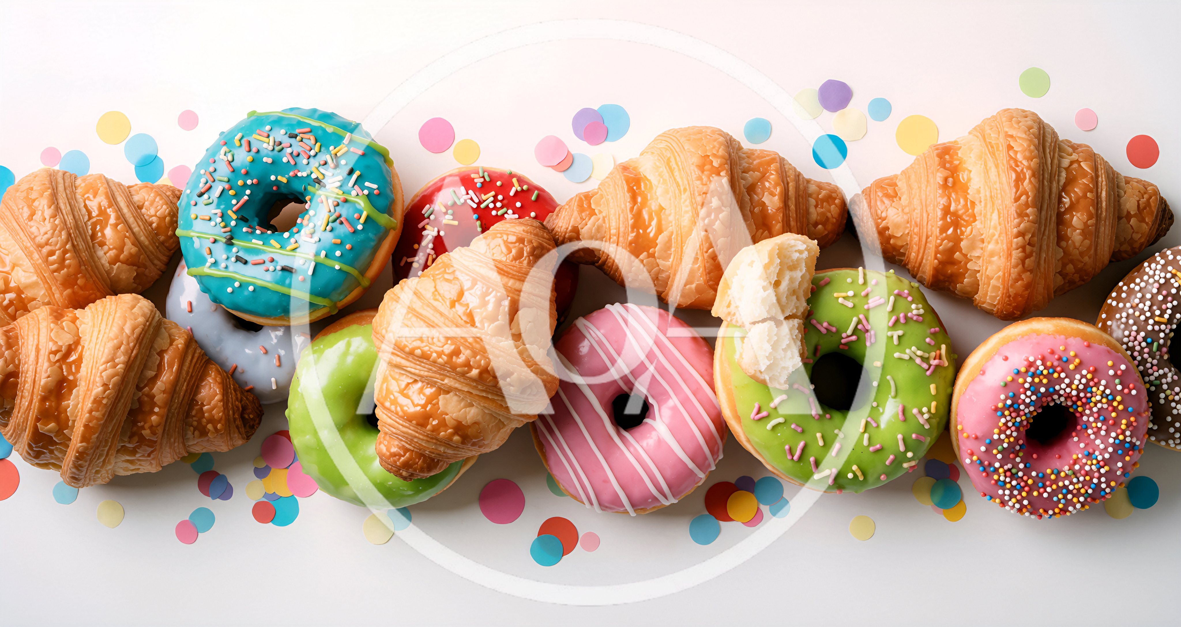 Assorted Pastries and Donuts with Colorful Confetti