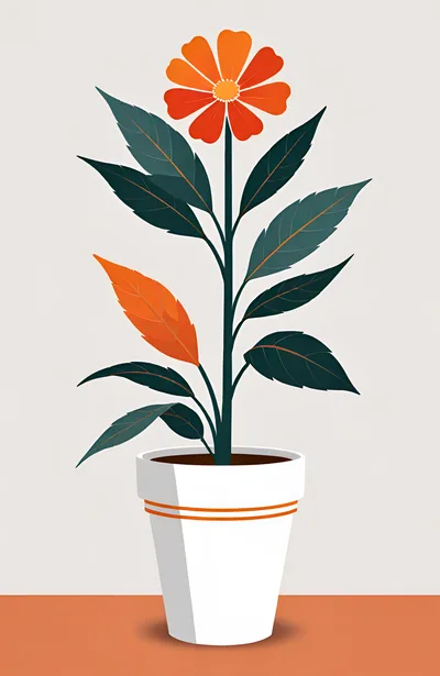 Minimalist Illustration Of A Potted Orange Flower