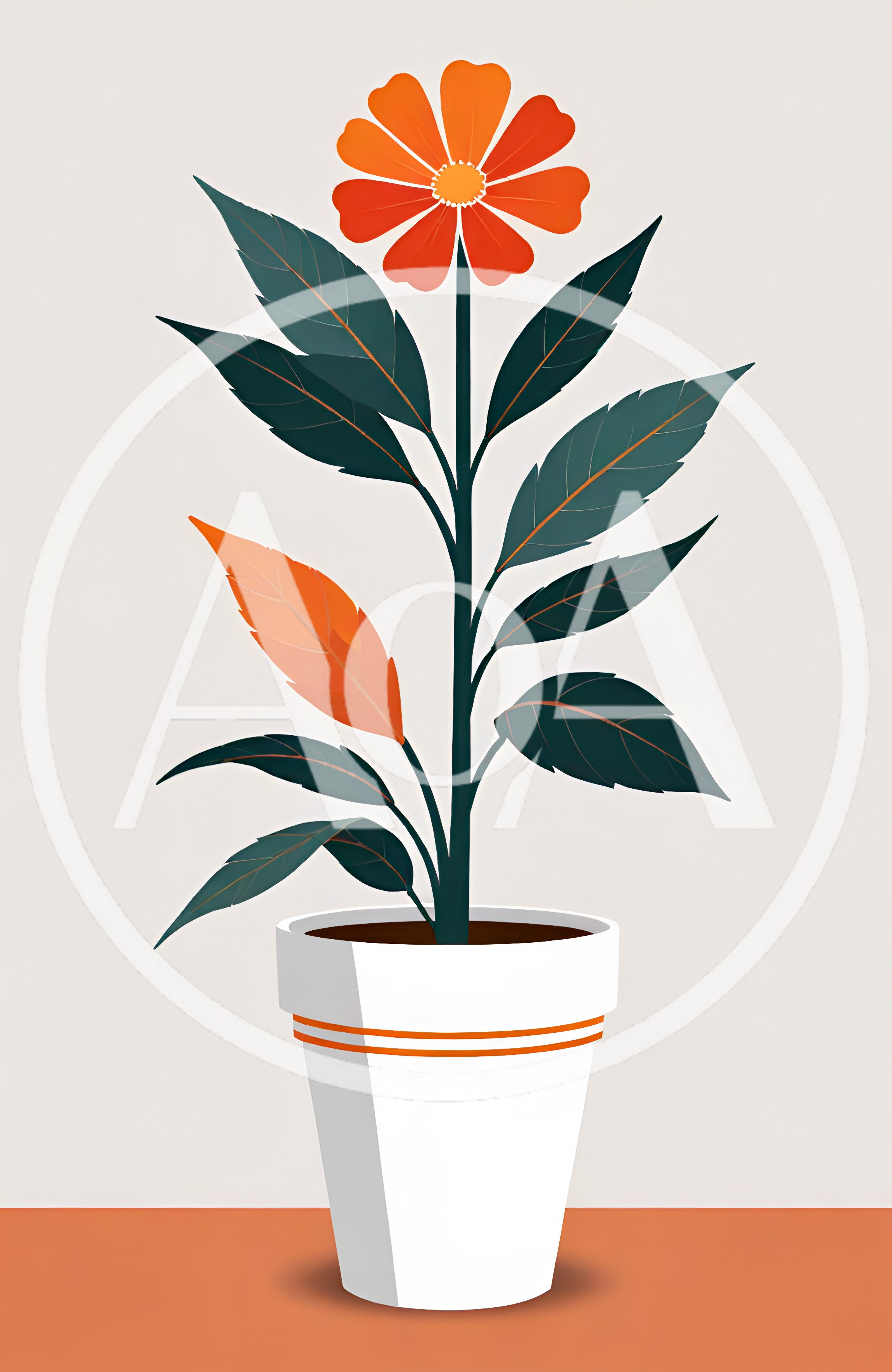 Minimalist Illustration Of A Potted Orange Flower