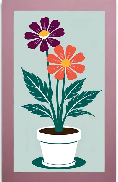 Minimalist Illustration Of Potted Flowers In A Frame