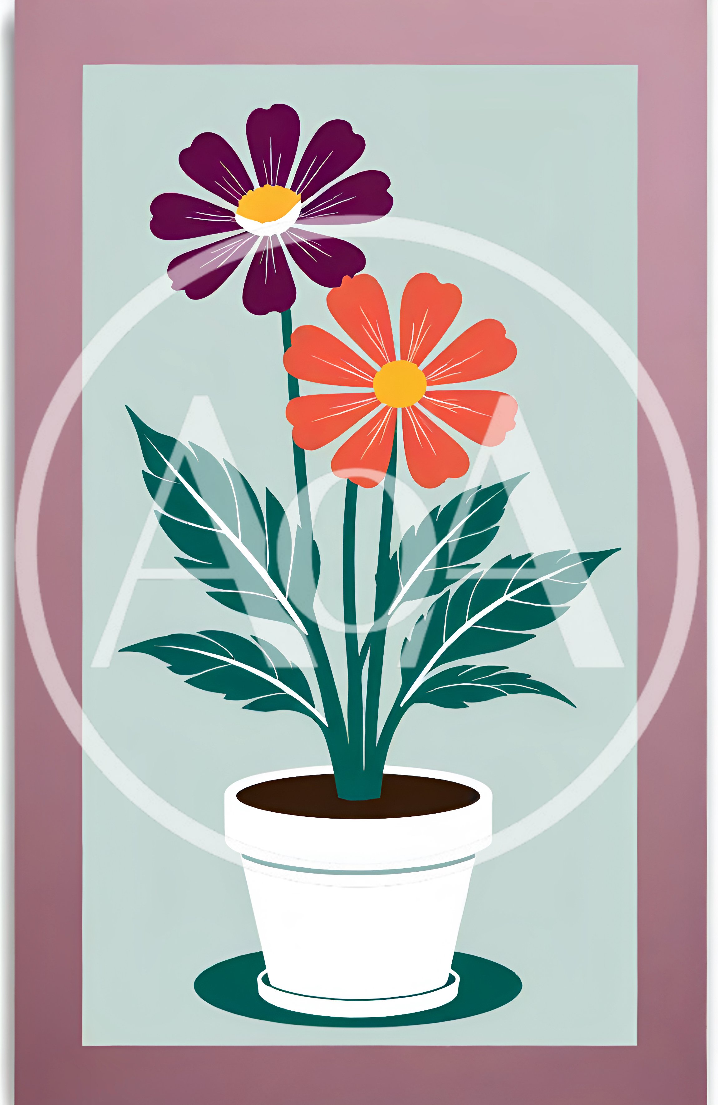 Minimalist Illustration Of Potted Flowers In A Frame
