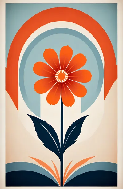 Minimalist Retro Floral Illustration With Geometric Arches