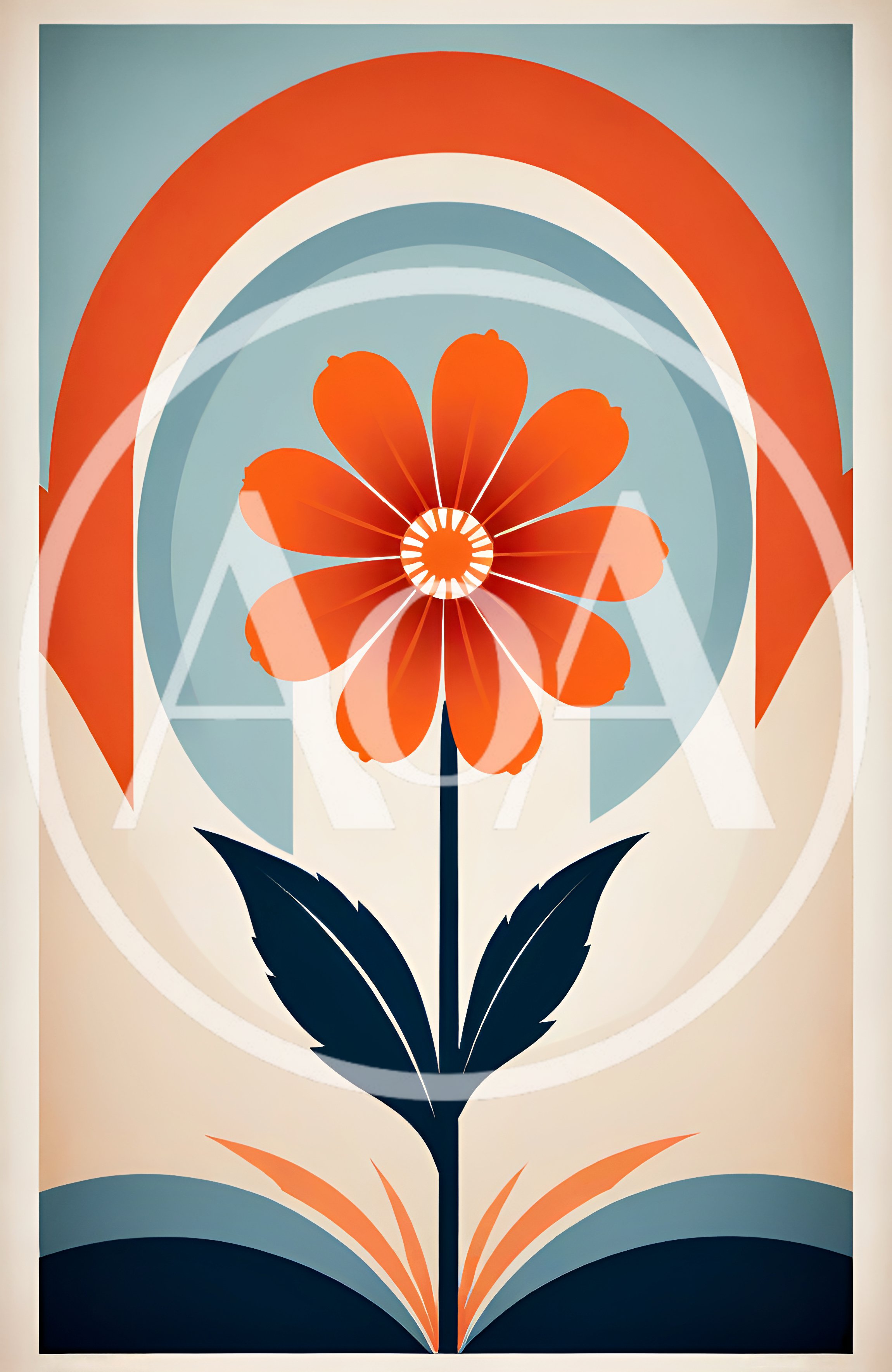 Minimalist Retro Floral Illustration With Geometric Arches