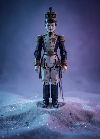 Toy Soldier Figurine Standing In Snowy Landscape