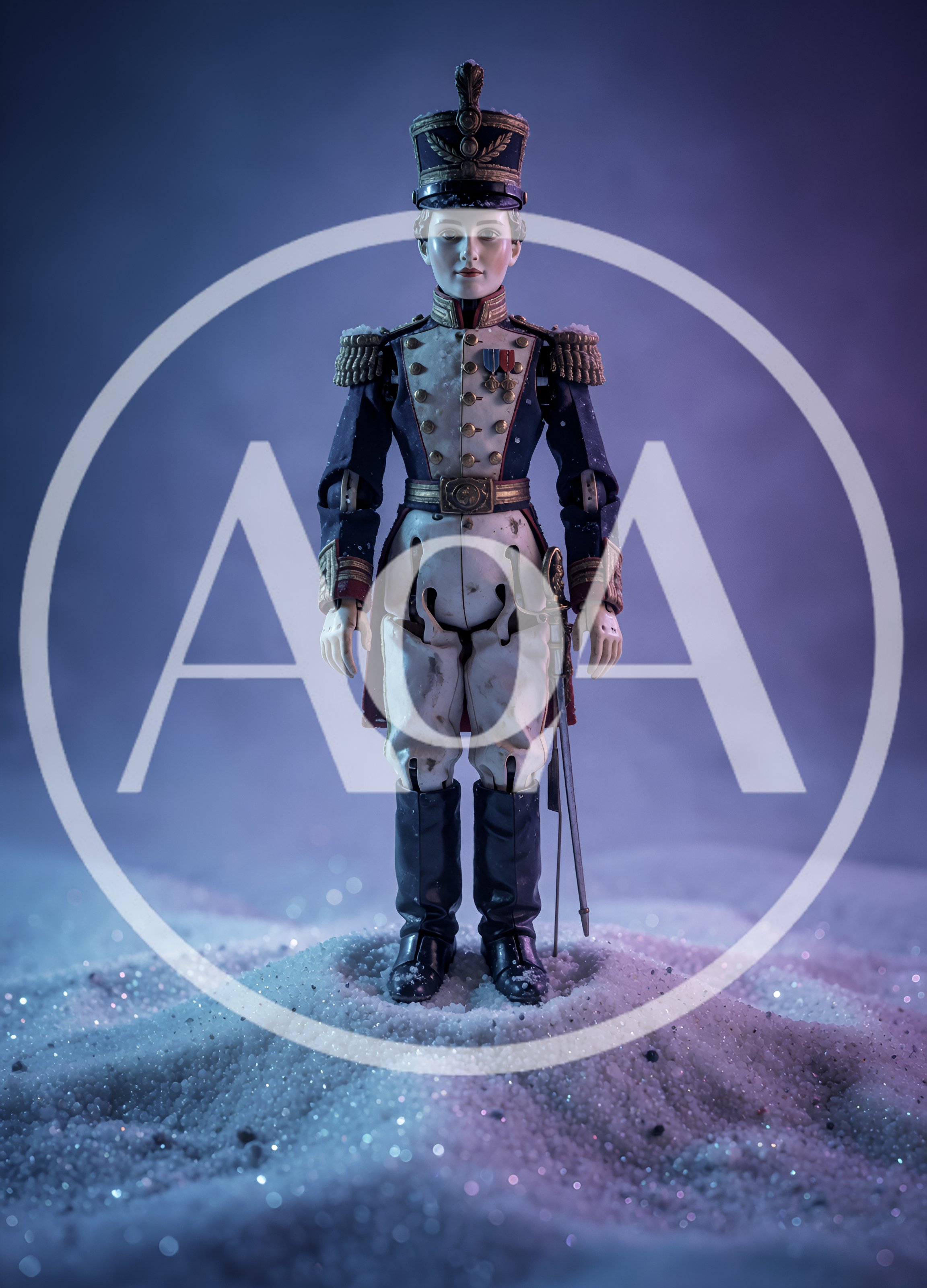 Toy Soldier Figurine Standing In Snowy Landscape