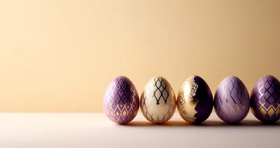 Five Decorative Easter Eggs Arranged In A Row