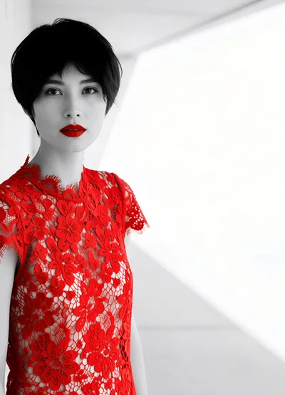 Portrait Of A Woman In A Red Lace Dress