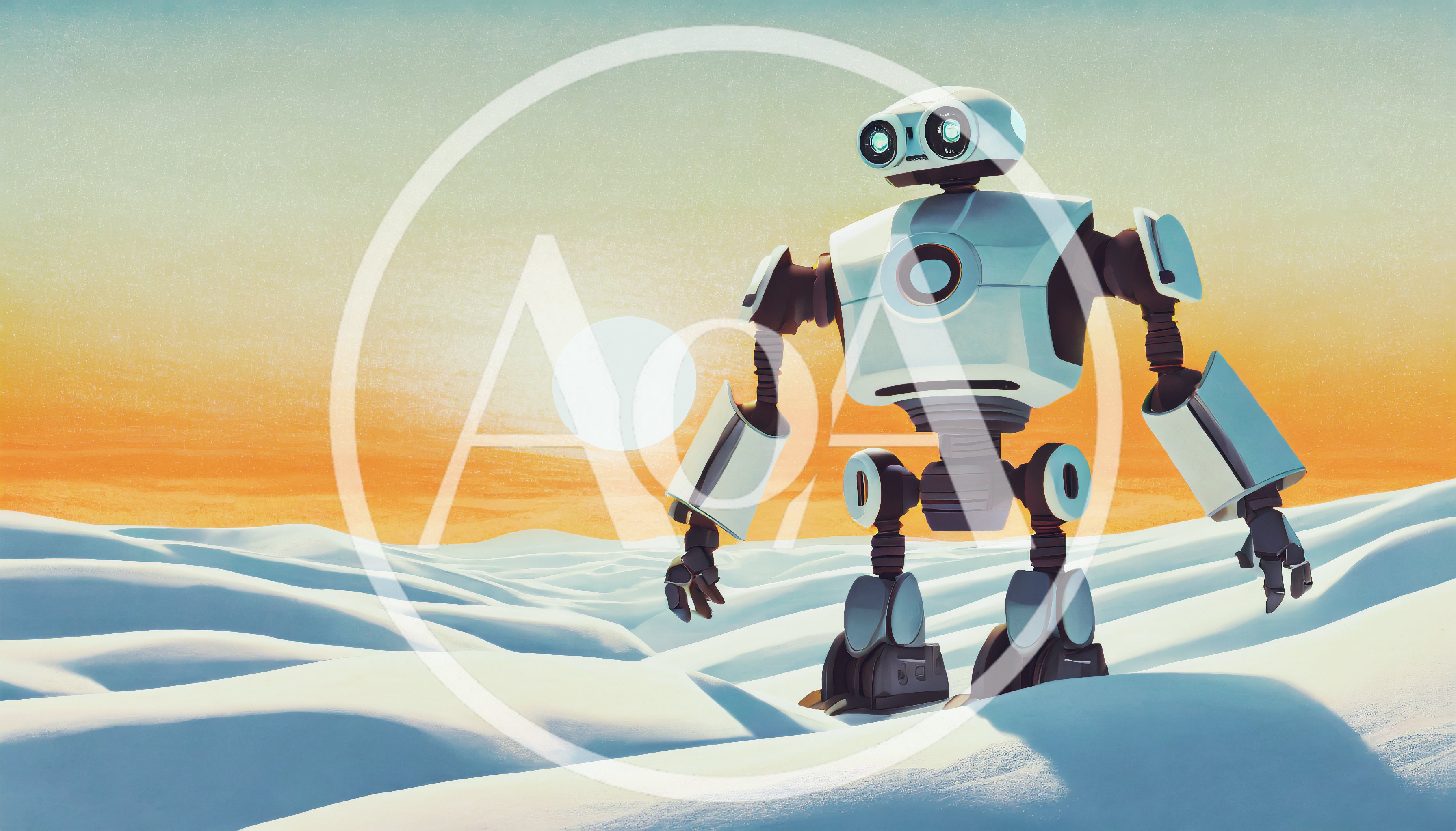 Futuristic Robot Standing In A Snowy Desert Landscape