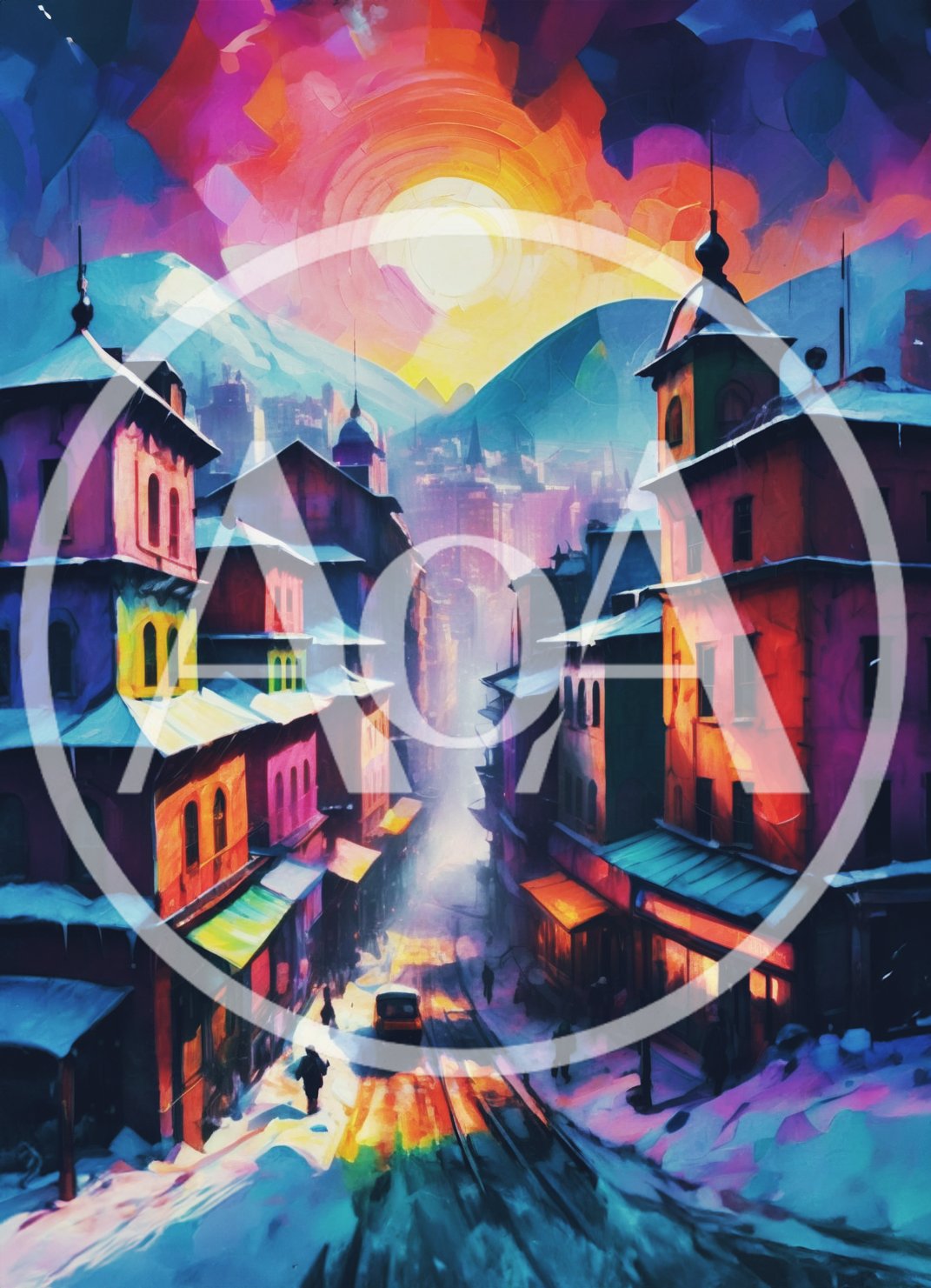 Vibrant Impressionist Cityscape Street Scene In Winter