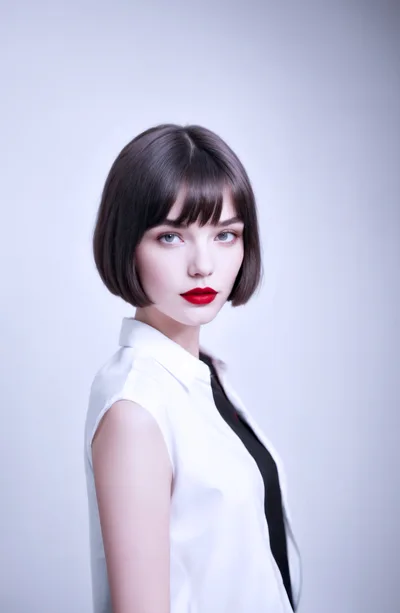 Portrait Of A Young Woman With Bob Haircut