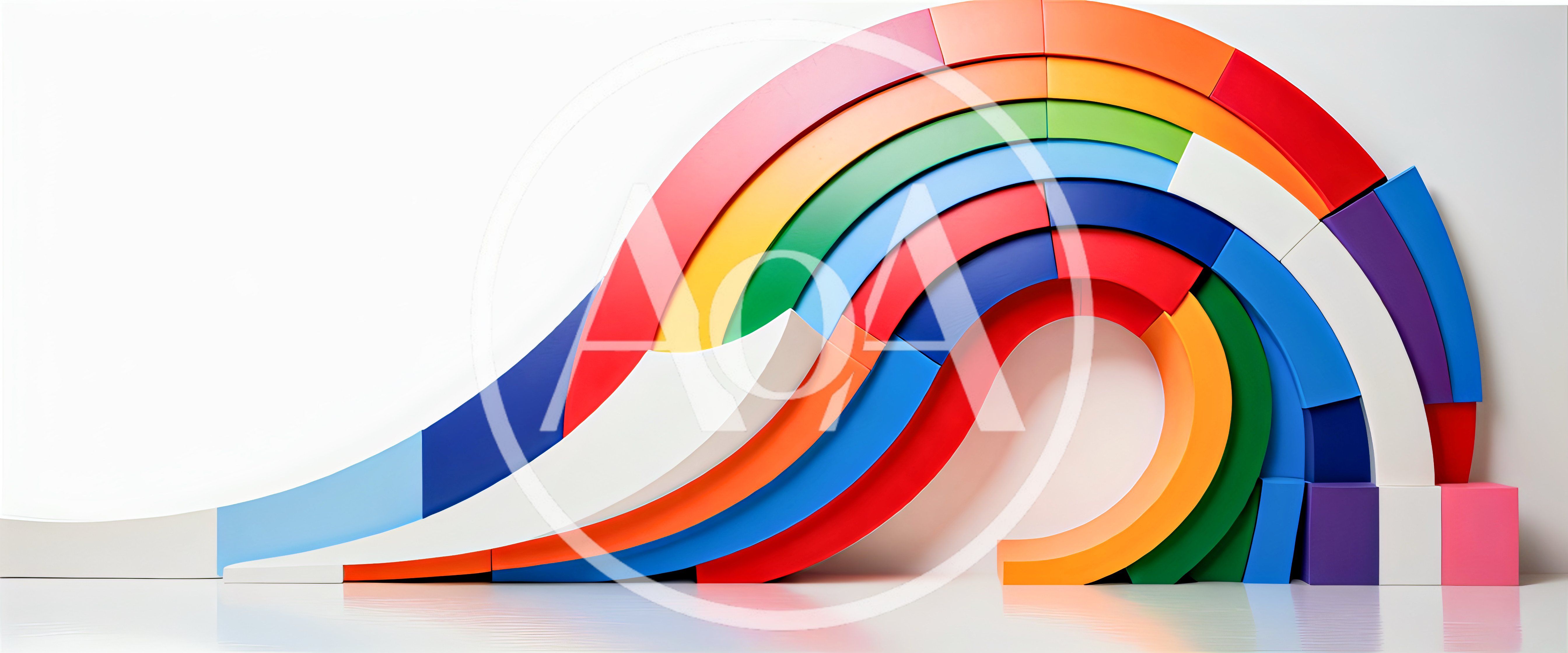 Abstract Rainbow Curved Sculpture On White Background