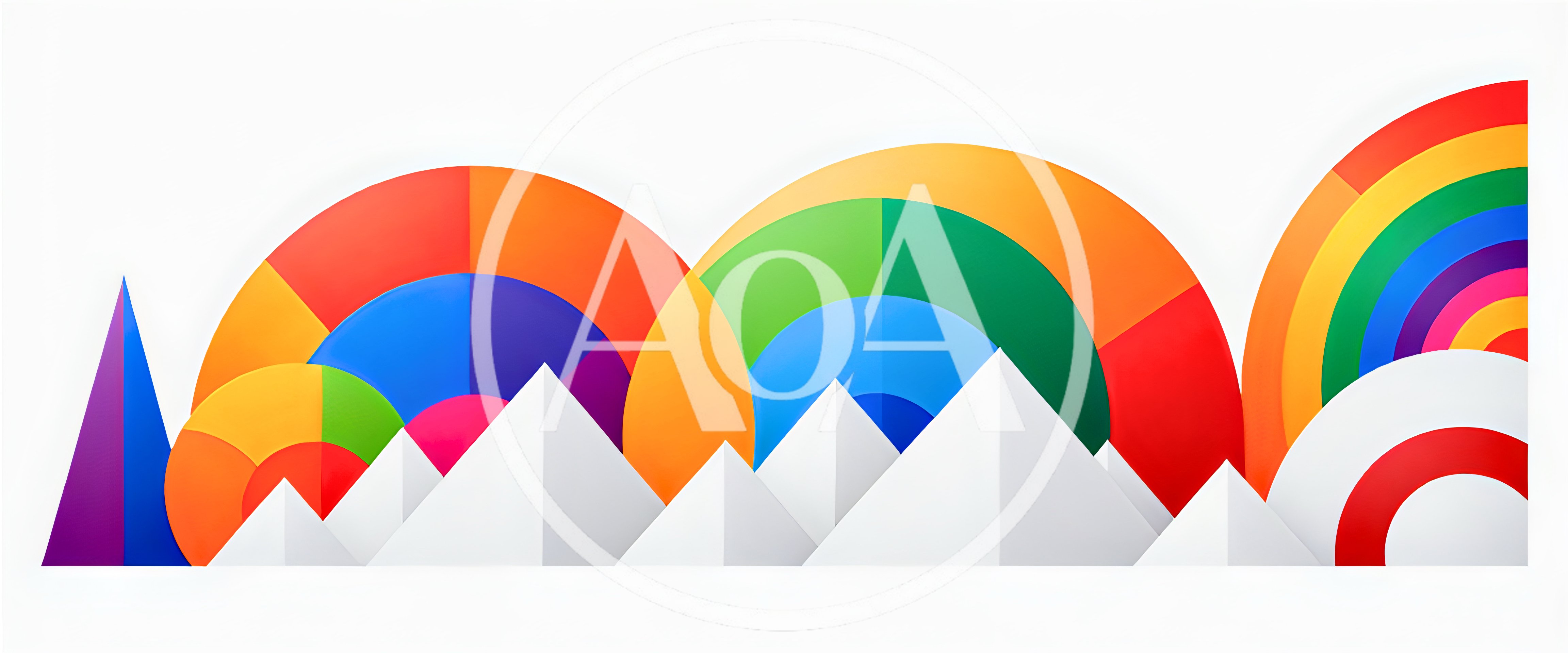 Abstract Geometric Mountain Landscape With Colorful Circular Arcs