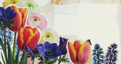 Floral Collage Background With Spring Flowers And Paper Texture