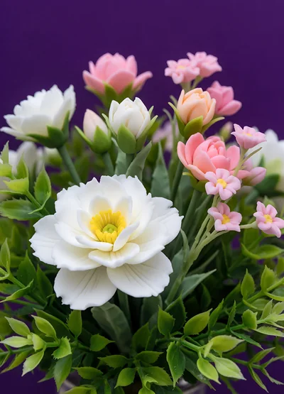 Artificial Flower Bouquet With White And Pink Blooms