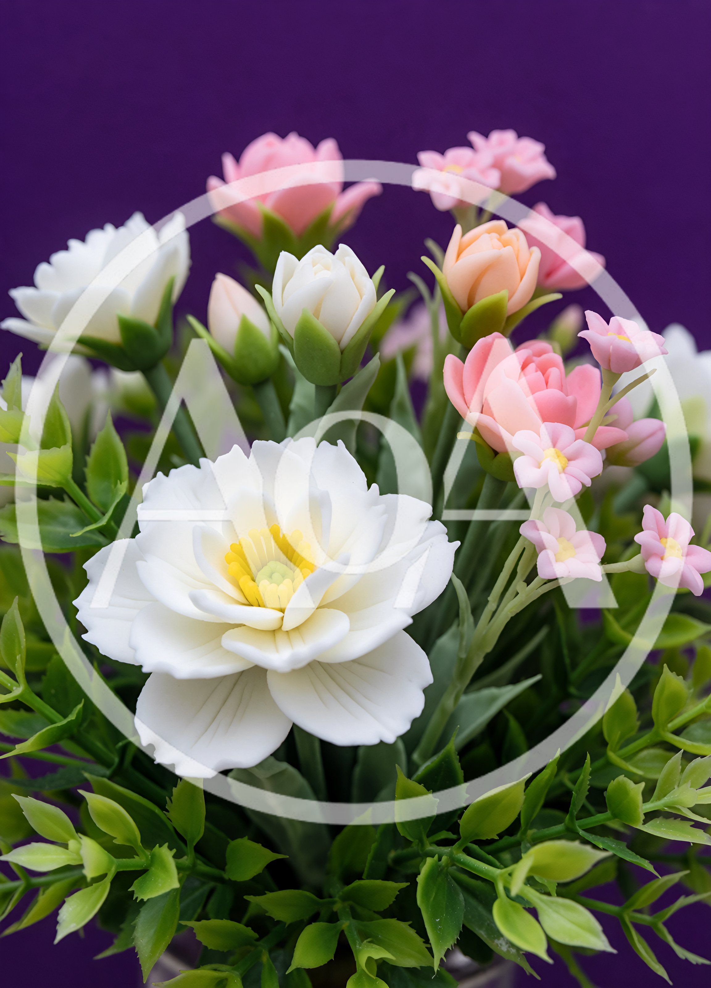 Artificial Flower Bouquet With White And Pink Blooms
