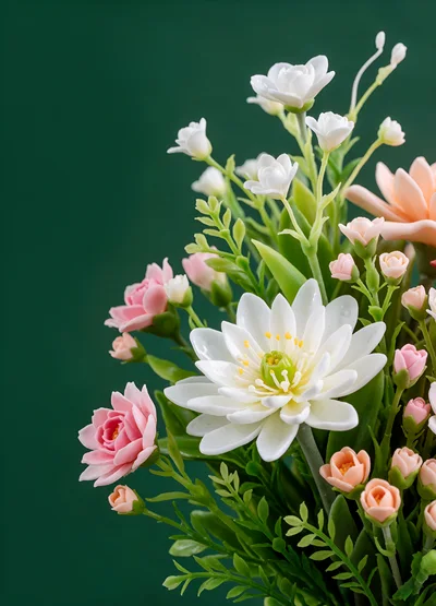 Artificial Flower Bouquet With White And Pink Blooms