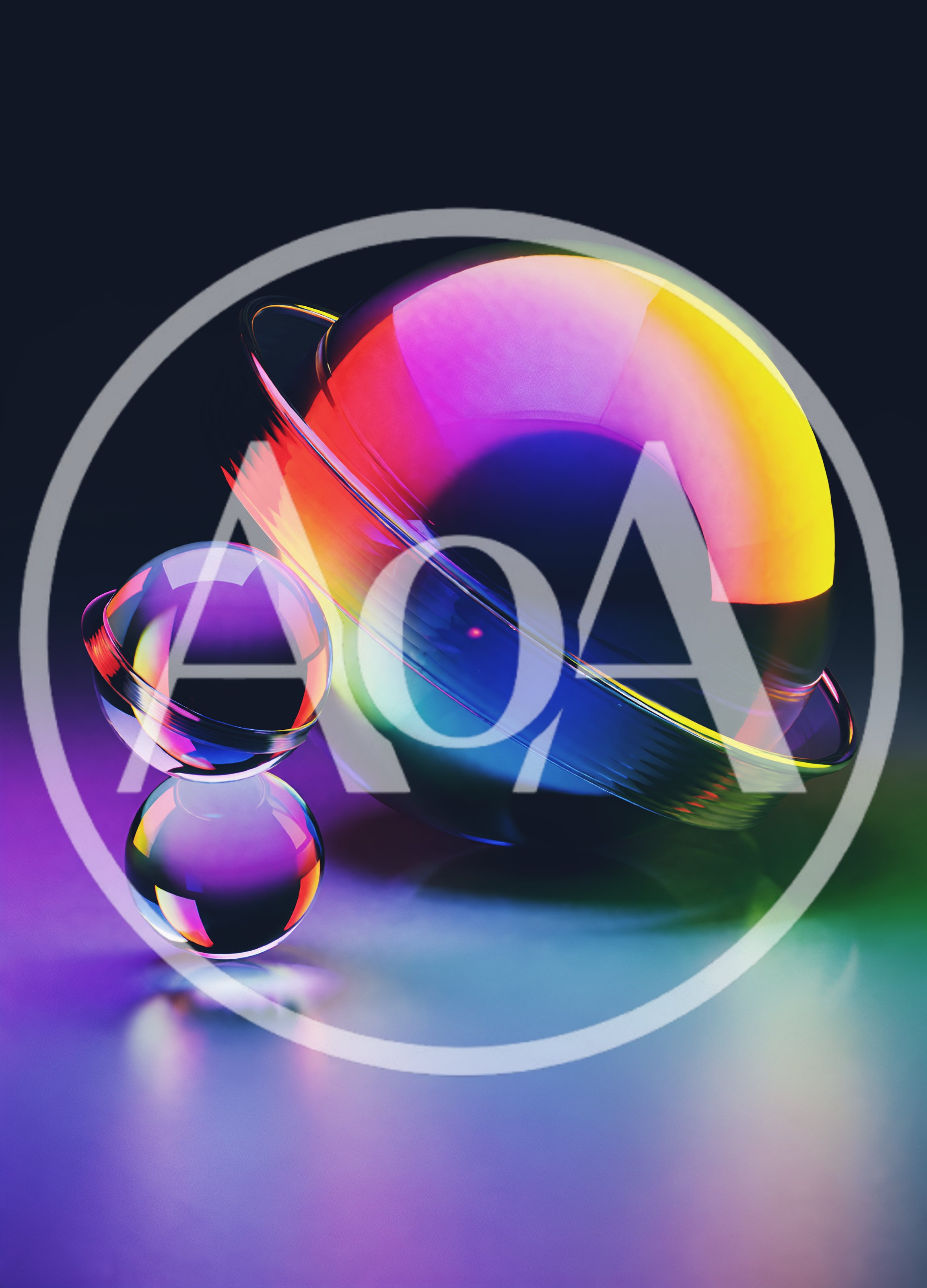 Abstract Glass Spheres With Rings On Reflective Surface
