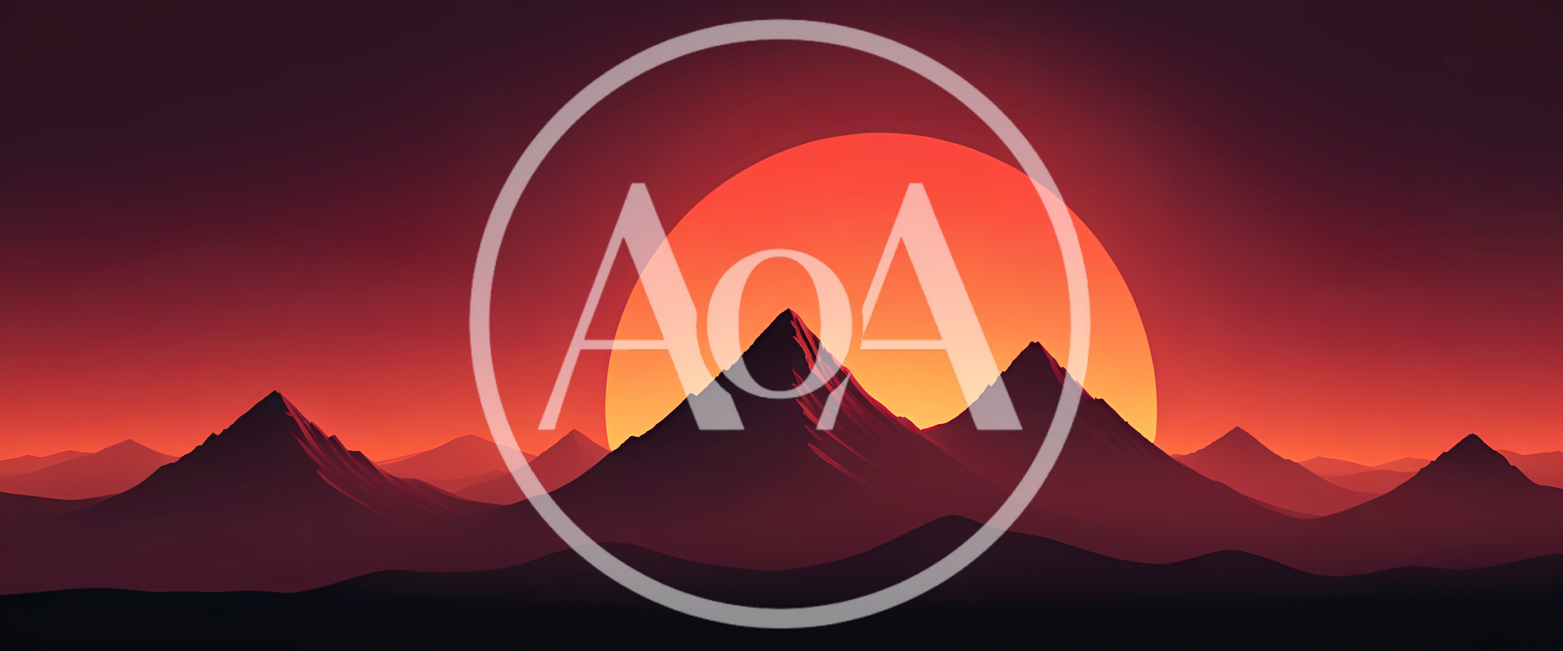 Minimalist Mountain Landscape With Large Setting Sun