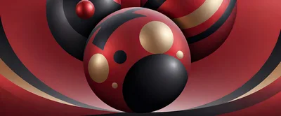 Abstract 3D Spheres With Red Black And Gold Patterns