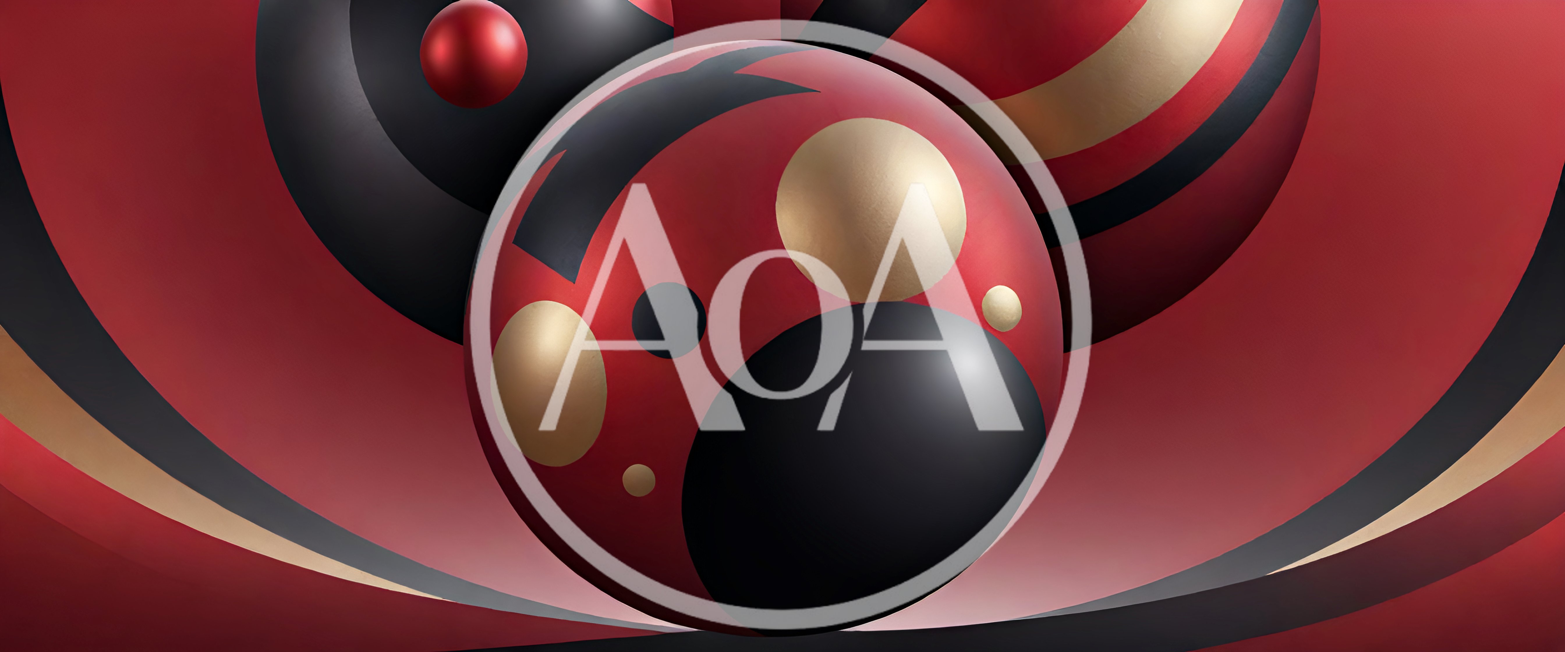 Abstract 3D Spheres With Red Black And Gold Patterns
