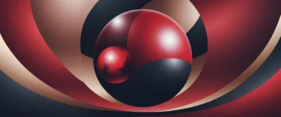 Abstract 3D Spheres With Red And Gold Curves
