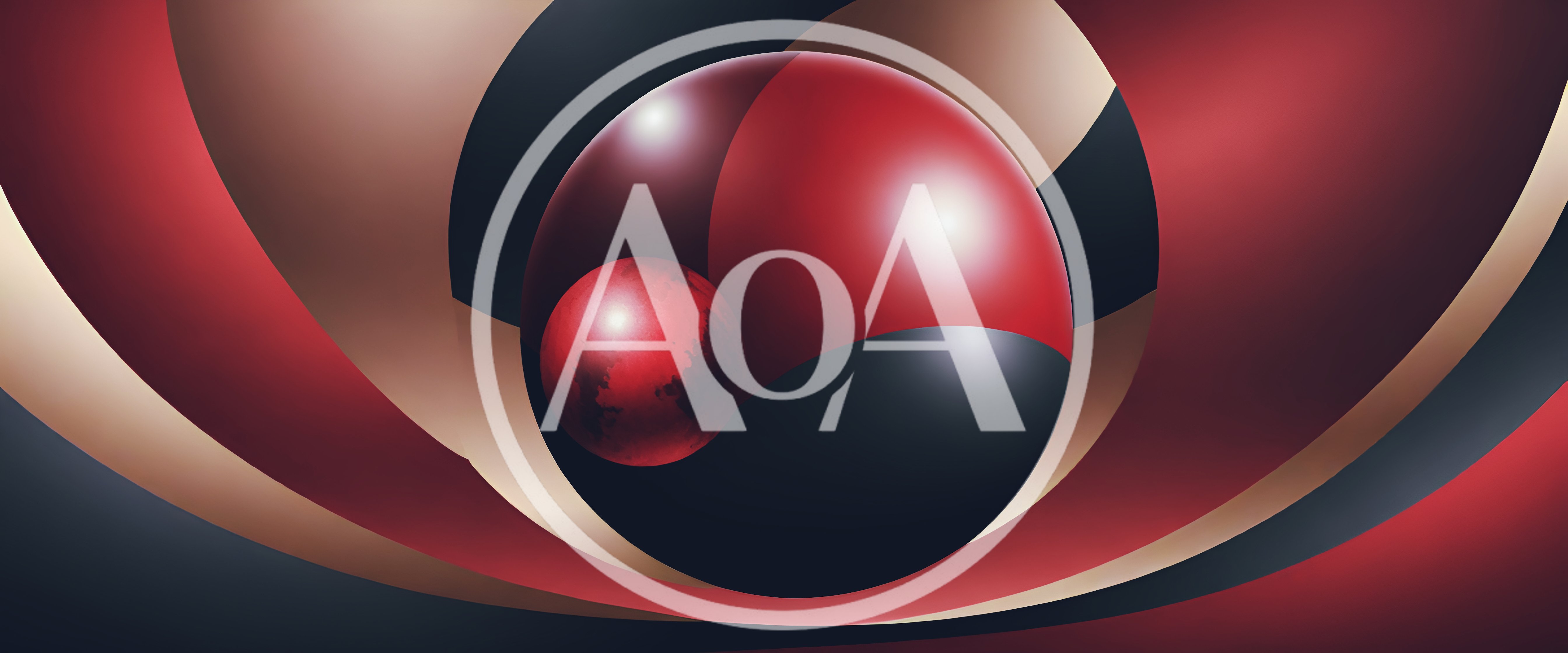 Abstract 3D Spheres With Red And Gold Curves