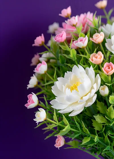 Artificial Flower Bouquet With White Peony And Pink Buds