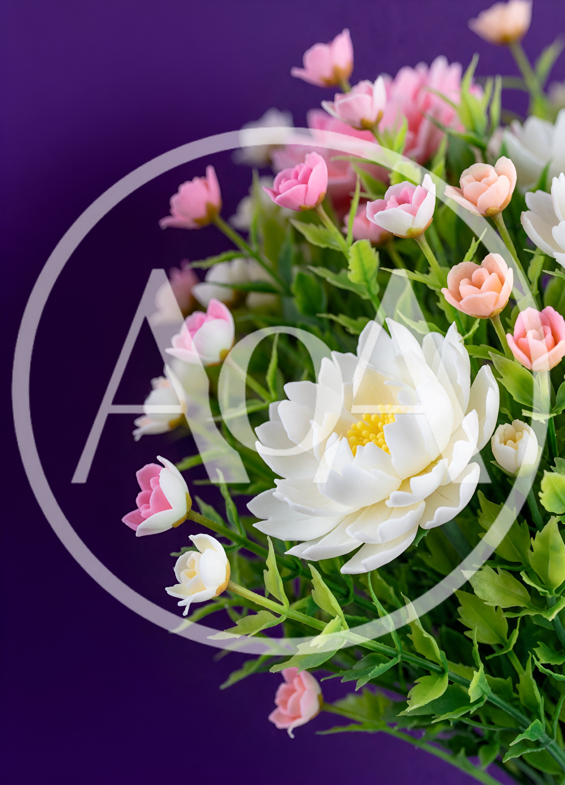 Artificial Flower Bouquet With White Peony And Pink Buds