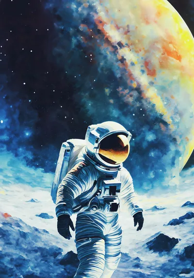 Astronaut Walking On A Distant Alien Planet Surface