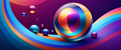Abstract 3D Spheres With Colorful Wavy Background