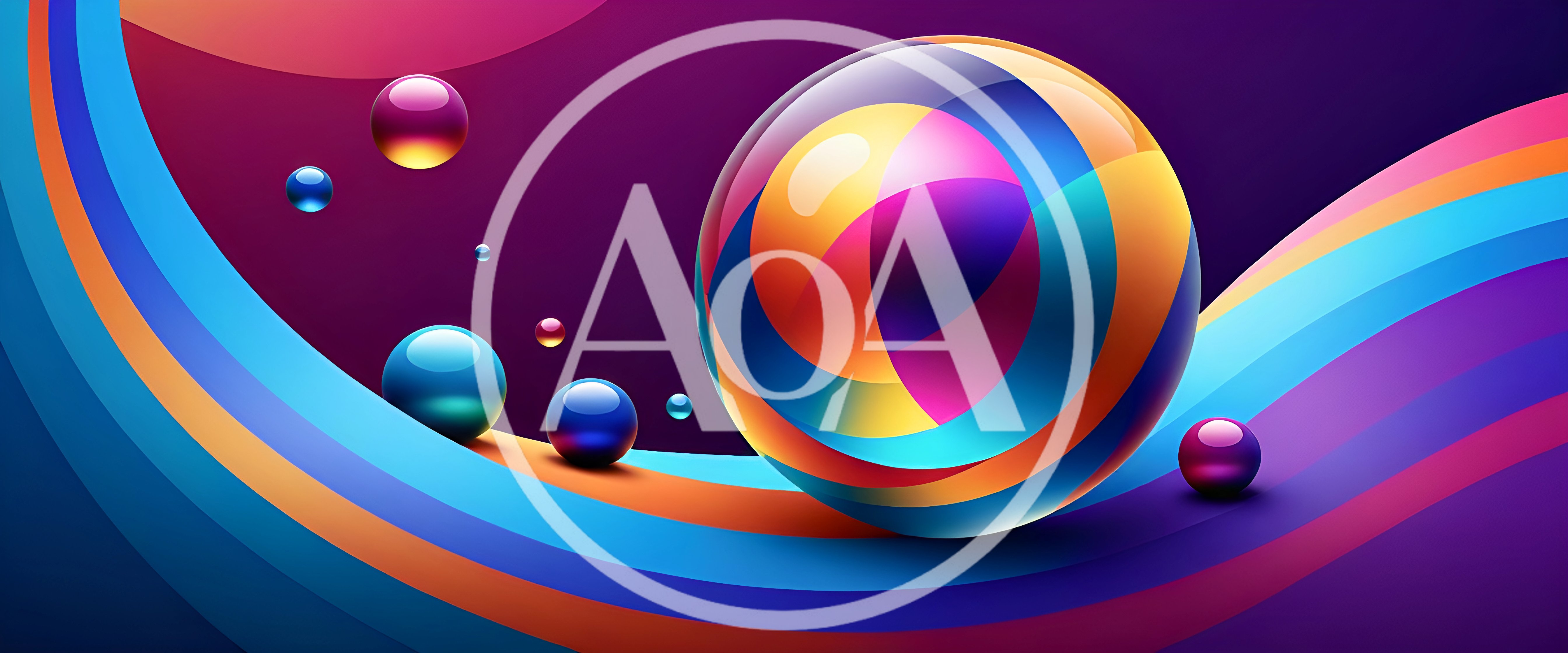 Abstract 3D Spheres With Colorful Wavy Background