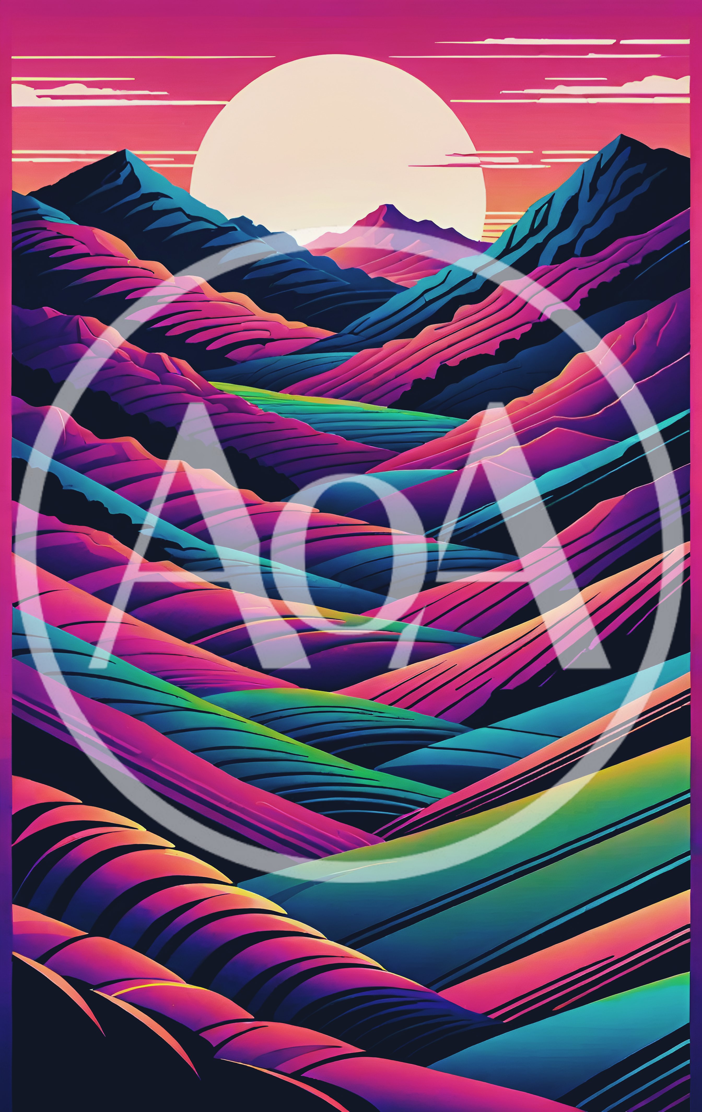 Synthwave Style Abstract Mountain Landscape Illustration