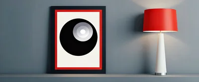 Minimalist Framed Abstract Art Print With Red Lamp