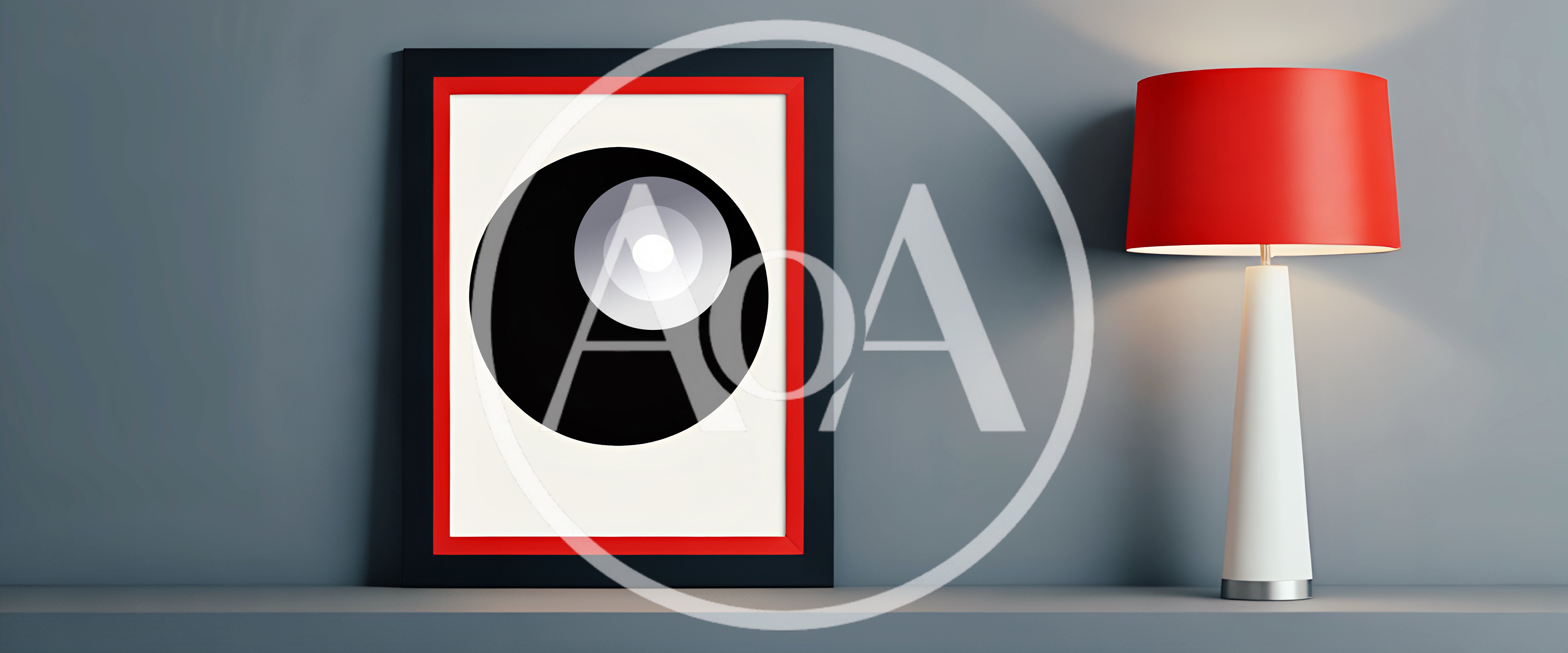 Minimalist Framed Abstract Art Print With Red Lamp