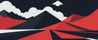 Minimalist Geometric Mountain Landscape With Red And Dark Tones