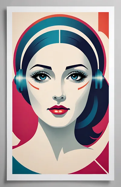 Stylized Digital Illustration Of A Woman Wearing Headphones