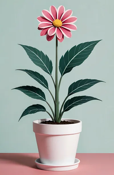 Potted Pink Daisy Flower On A Table