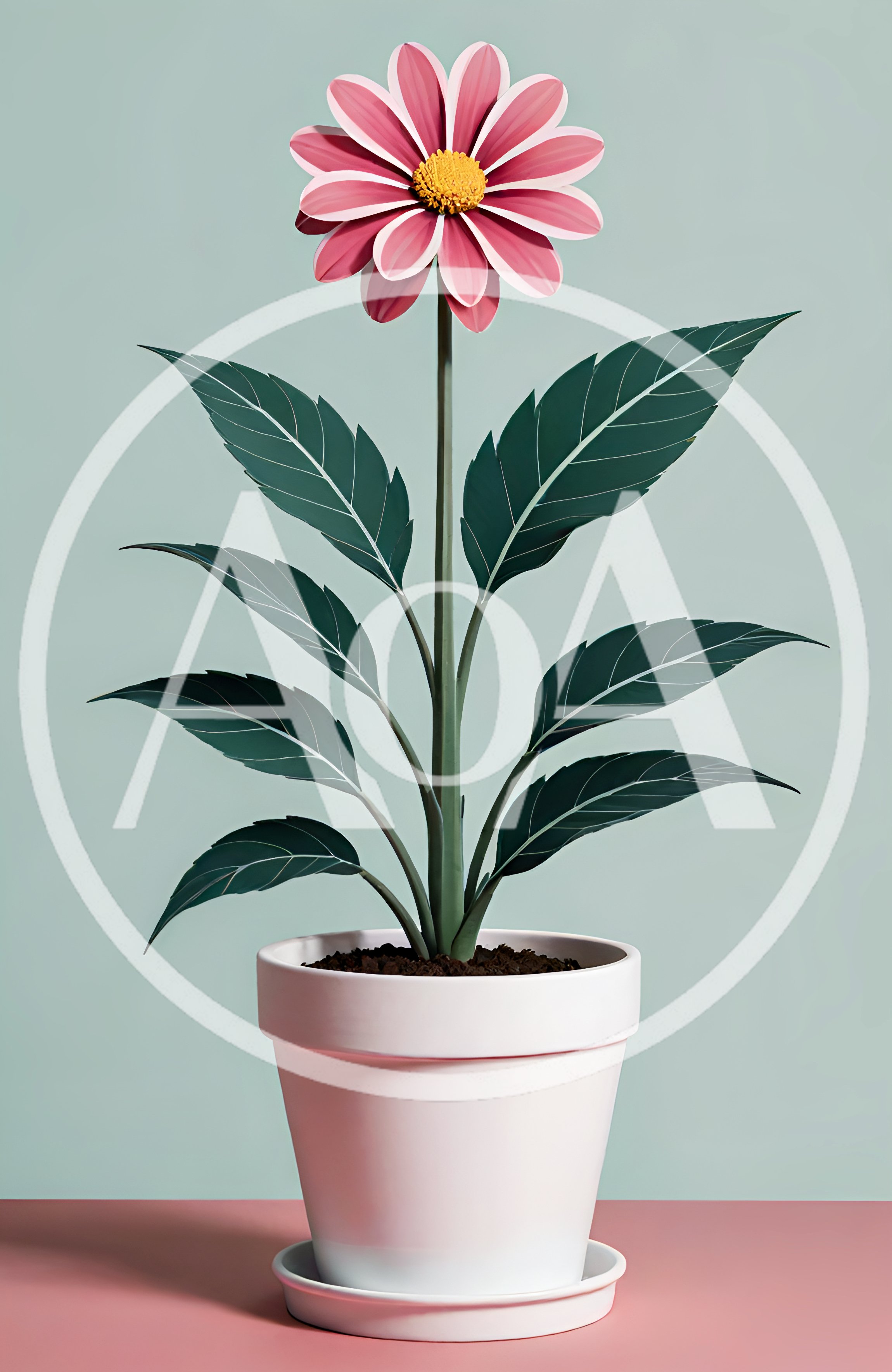 Potted Pink Daisy Flower On A Table