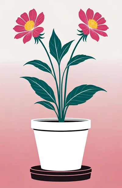 Minimalist Illustration Of Two Pink Flowers In A Pot