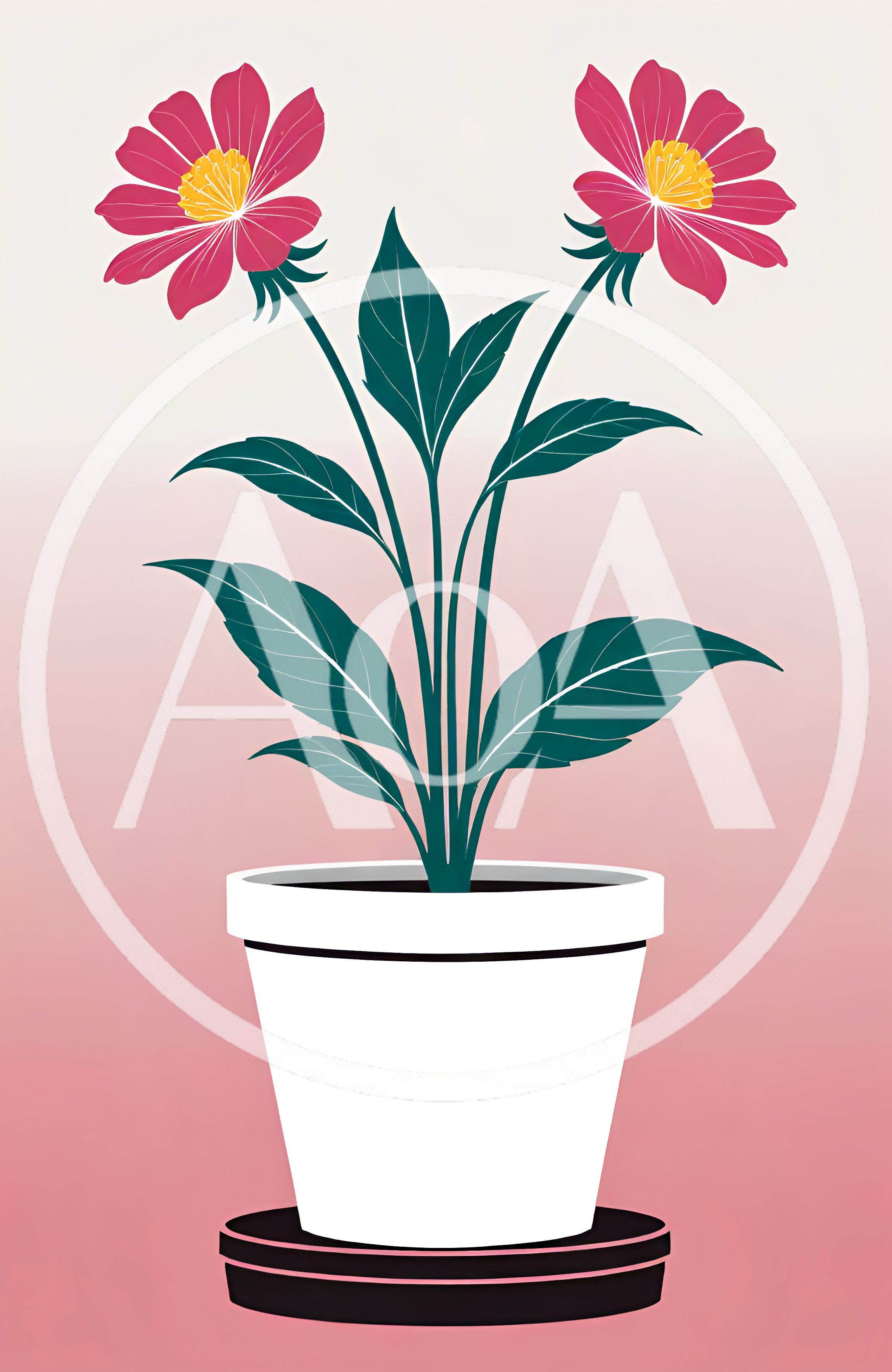 Minimalist Illustration Of Two Pink Flowers In A Pot