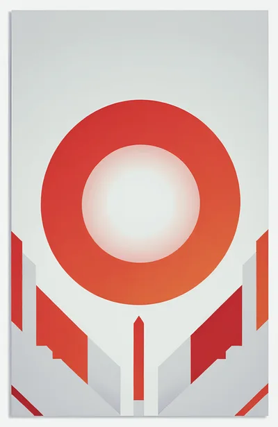 Abstract Geometric Illustration With Red Circle And Structures