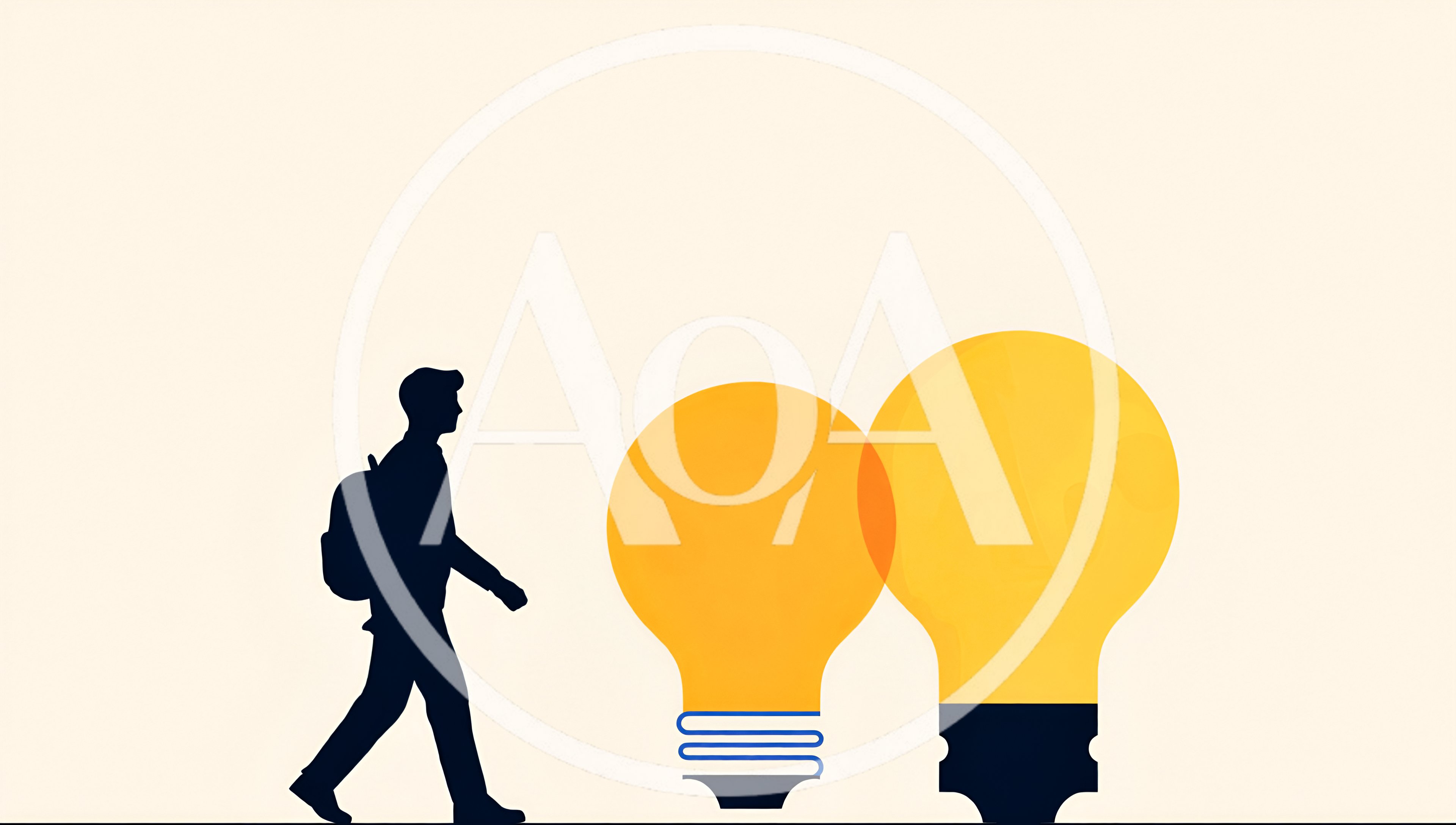 Student Walking Past Glowing Light Bulbs