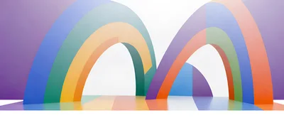 Abstract Rainbow Archway Installation In A Minimalist Studio
