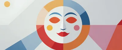 Abstract Geometric Face Illustration With Sun Motif